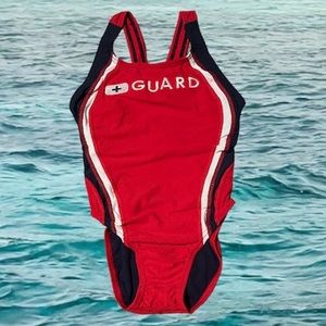 NWT Speedo Guard Competitive Swim Suit Red White and Blue Women’s Size 2